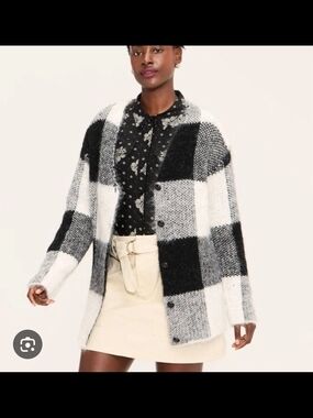 Woolrich X Target S Nwt Black & White Buffalo Check Button-Front Cardigan